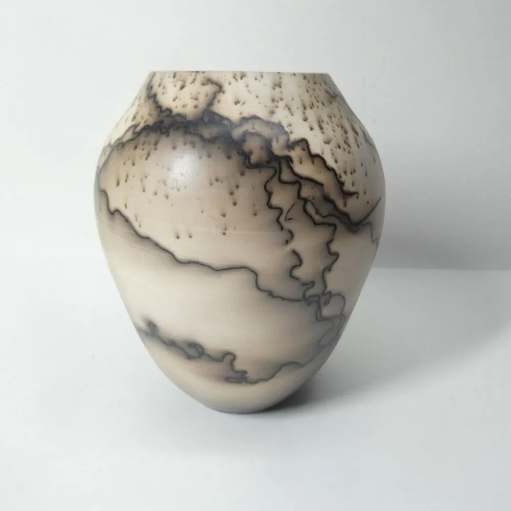 Horse Hair Raku Vase Signed Studio Art Pottery 6.5